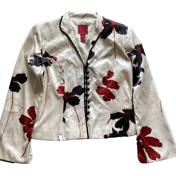 JS Collections Pale Multi Floral Print 100% Silk Button Front Jacket 8P - Picture 1 of 10